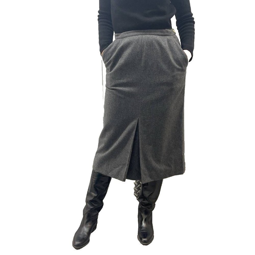 Chanel Vintage Wool Midi Pencil Skirt in Grey Size EUR 44